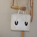 GUCCI Tote Bag Leather White Silver Auth 123894-22
