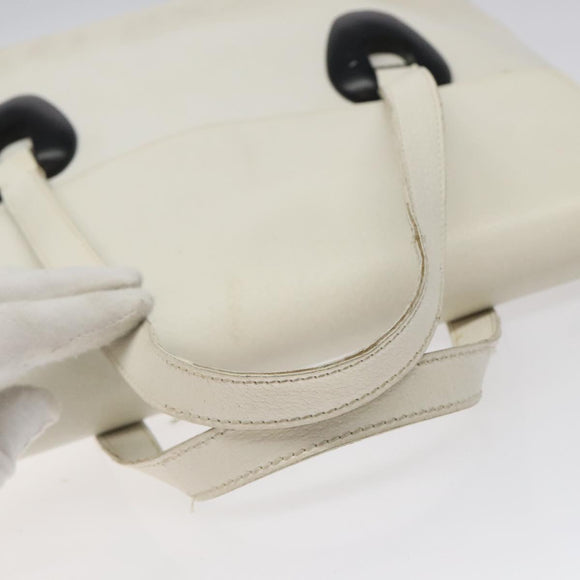 GUCCI Tote Bag Leather White Silver Auth 123894