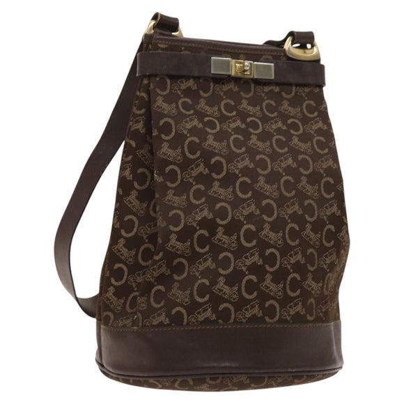CELINE C Sulky Shoulder Bag Canvas Brown Gold Auth 123897
