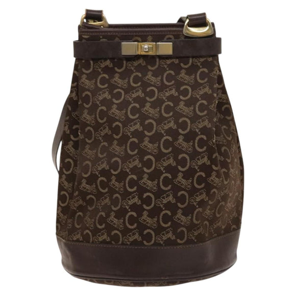 CELINE C Sulky Shoulder Bag Canvas Brown Gold Auth 123897