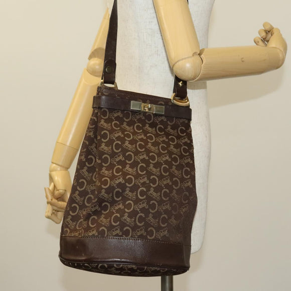 CELINE C Sulky Shoulder Bag Canvas Brown Gold Auth 123897