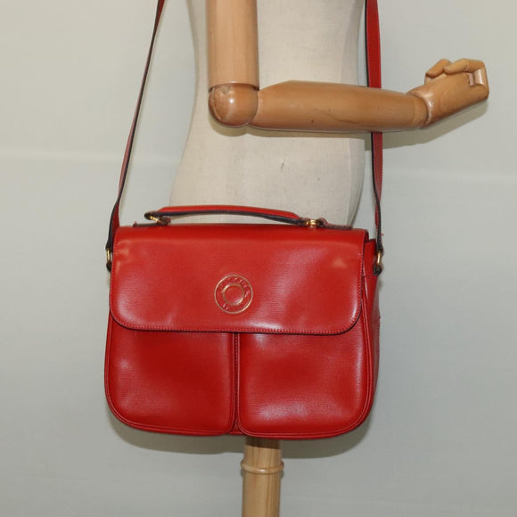 CELINE Shoulder Bag Leather Red Gold Auth 123901