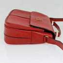 CELINE Shoulder Bag Leather Red Gold Auth 123901-4