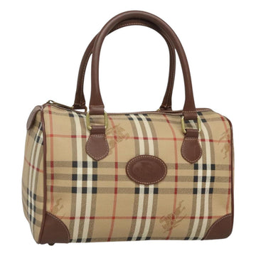 Burberrys Nova Check Hand Bag PVC Beige Gold Auth 123902