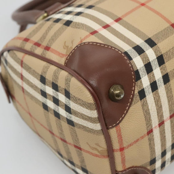 Burberrys Nova Check Hand Bag PVC Beige Gold Auth 123902