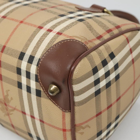 Burberrys Nova Check Hand Bag PVC Beige Gold Auth 123902