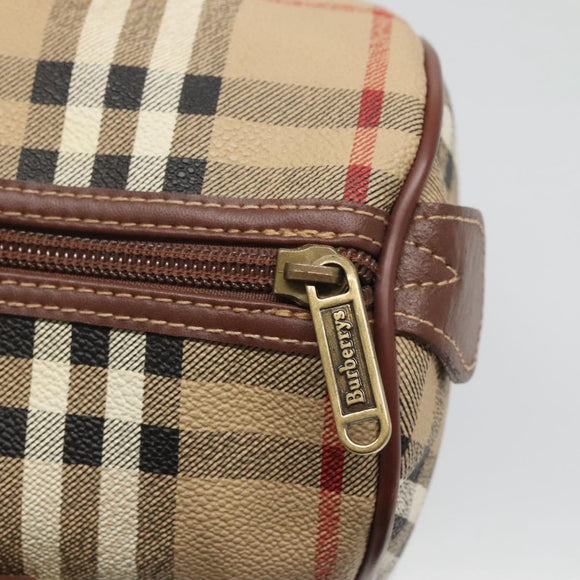 Burberrys Nova Check Hand Bag PVC Beige Gold Auth 123902