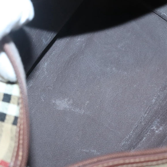 Burberrys Nova Check Hand Bag PVC Beige Gold Auth 123902