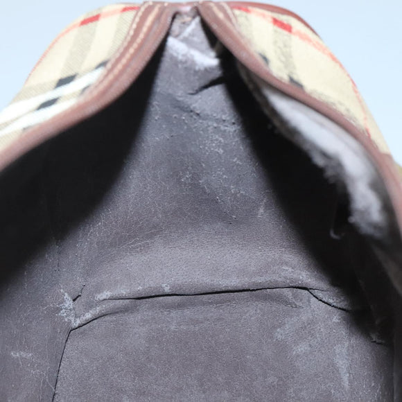 Burberrys Nova Check Hand Bag PVC Beige Gold Auth 123902