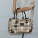 Burberrys Nova Check Hand Bag PVC Beige Gold Auth 123902-20