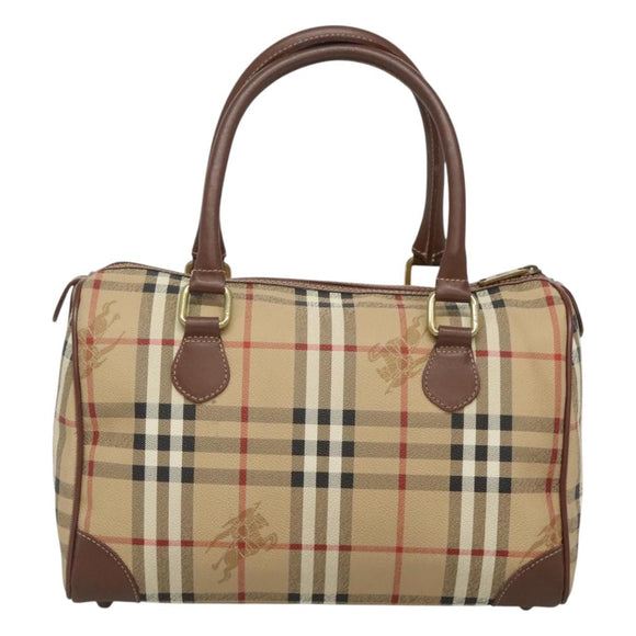 Burberrys Nova Check Hand Bag PVC Beige Gold Auth 123902
