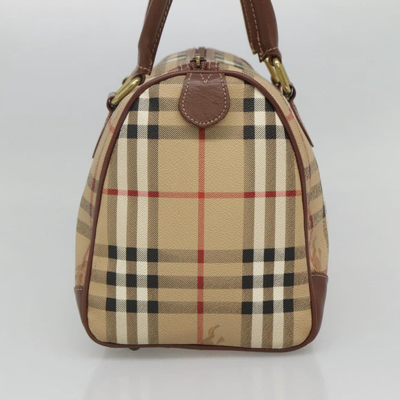 Burberrys Nova Check Hand Bag PVC Beige Gold Auth 123902