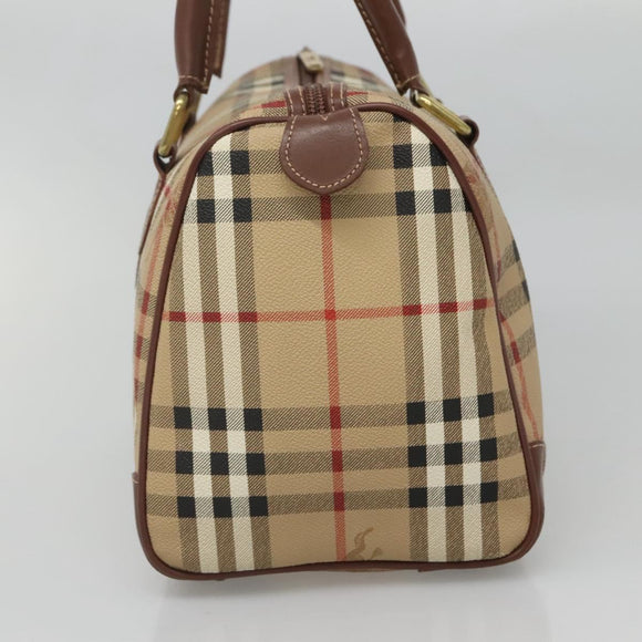 Burberrys Nova Check Hand Bag PVC Beige Gold Auth 123902
