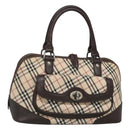 BURBERRY Nova Check Hand Bag Canvas Beige Silver Auth 123903-1