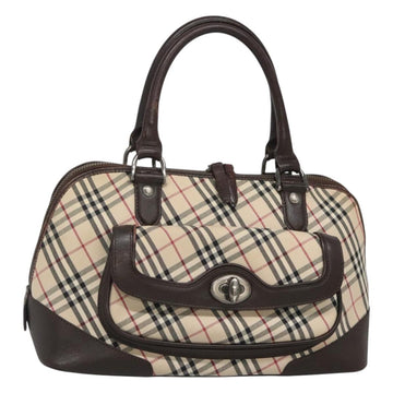 BURBERRY Nova Check Hand Bag Canvas Beige Silver Auth 123903