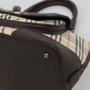 BURBERRY Nova Check Hand Bag Canvas Beige Silver Auth 123903-10