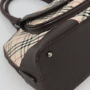 BURBERRY Nova Check Hand Bag Canvas Beige Silver Auth 123903-11