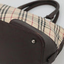 BURBERRY Nova Check Hand Bag Canvas Beige Silver Auth 123903-12