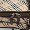 BURBERRY Nova Check Hand Bag Canvas Beige Silver Auth 123903-14