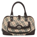 BURBERRY Nova Check Hand Bag Canvas Beige Silver Auth 123903-2