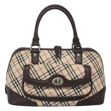 BURBERRY Nova Check Hand Bag Canvas Beige Silver Auth 123903 - 0