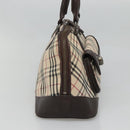 BURBERRY Nova Check Hand Bag Canvas Beige Silver Auth 123903-4