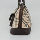 BURBERRY Nova Check Hand Bag Canvas Beige Silver Auth 123903-5