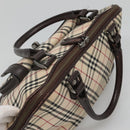 BURBERRY Nova Check Hand Bag Canvas Beige Silver Auth 123903-6