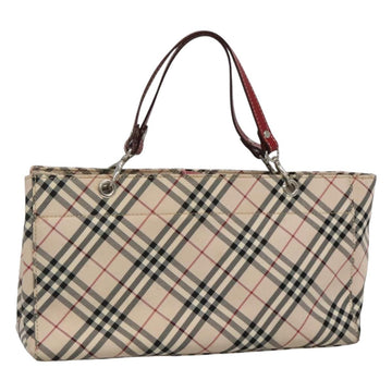 BURBERRY Nova Check Blue Label Tote Bag Canvas Beige Silver Auth 123904