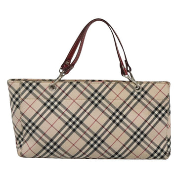 BURBERRY Nova Check Blue Label Tote Bag Canvas Beige Silver Auth 123904 - 0