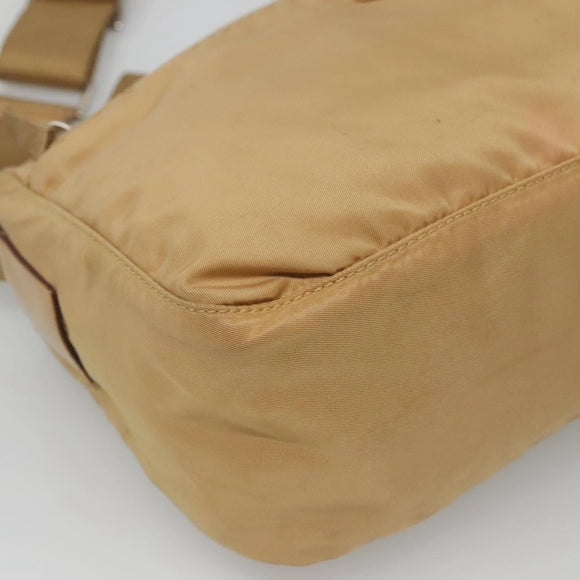 PRADA Shoulder Bag Nylon Beige Silver Auth 123907