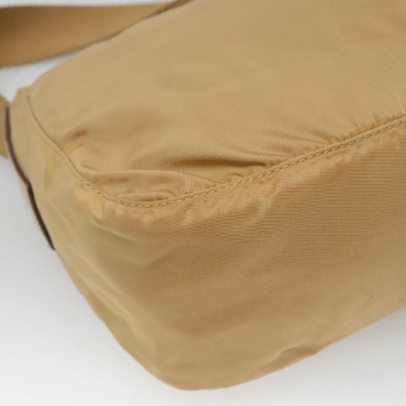 PRADA Shoulder Bag Nylon Beige Silver Auth 123907