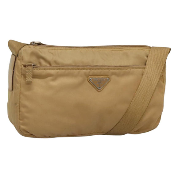 PRADA Shoulder Bag Nylon Beige Silver Auth 123907