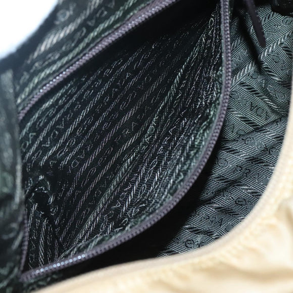 PRADA Shoulder Bag Nylon Beige Silver Auth 123907