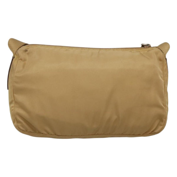 PRADA Shoulder Bag Nylon Beige Silver Auth 123907