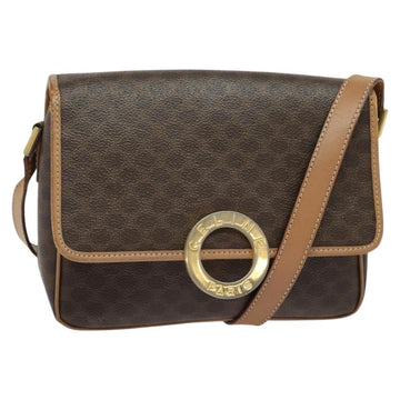 CELINE Macadam Canvas Circle Shoulder Bag PVC Leather Brown Gold Auth 123950