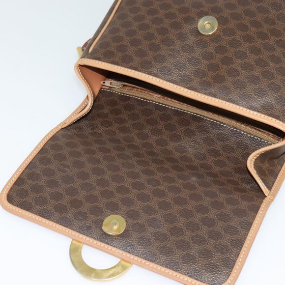 CELINE Macadam Canvas Circle Shoulder Bag PVC Leather Brown Gold Auth 123950