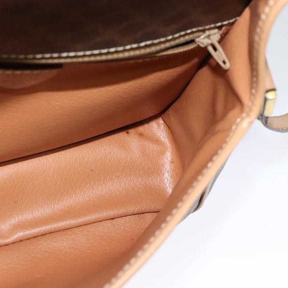 CELINE Macadam Canvas Circle Shoulder Bag PVC Leather Brown Gold Auth 123950