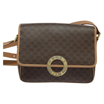 CELINE Macadam Canvas Circle Shoulder Bag PVC Leather Brown Gold Auth 123950 - 0