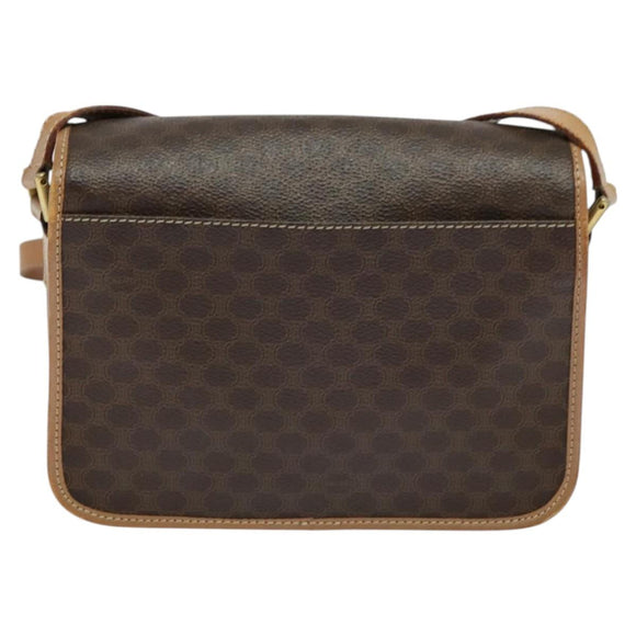 CELINE Macadam Canvas Circle Shoulder Bag PVC Leather Brown Gold Auth 123950