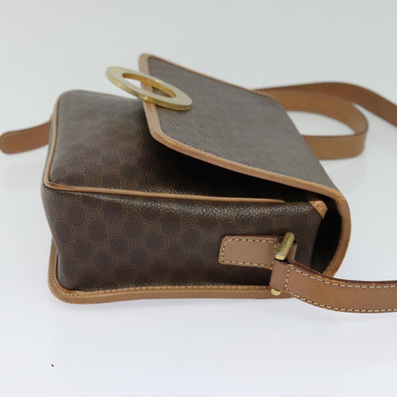 CELINE Macadam Canvas Circle Shoulder Bag PVC Leather Brown Gold Auth 123950