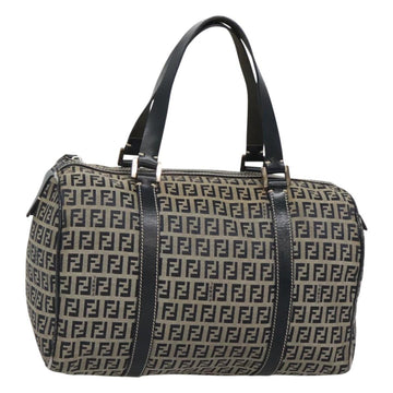 FENDI Zucchino Canvas Hand Bag Navy Silver Auth 123956