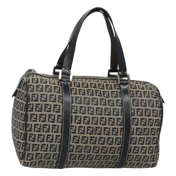 FENDI Zucchino Canvas Hand Bag Navy Silver Auth 123956