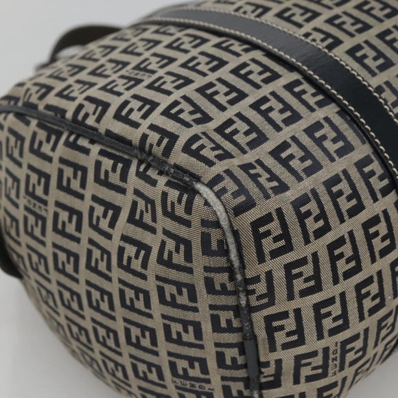FENDI Zucchino Canvas Hand Bag Navy Silver Auth 123956