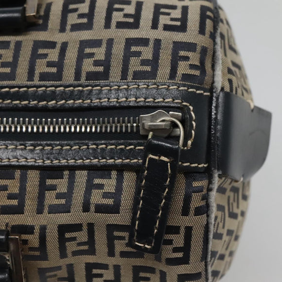 FENDI Zucchino Canvas Hand Bag Navy Silver Auth 123956