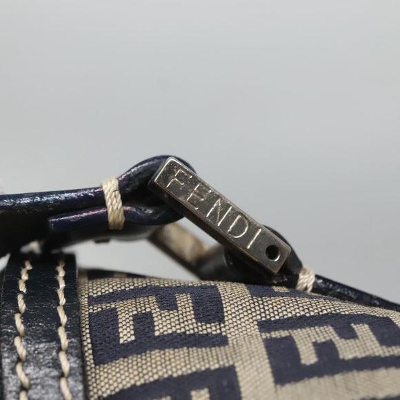 FENDI Zucchino Canvas Hand Bag Navy Silver Auth 123956