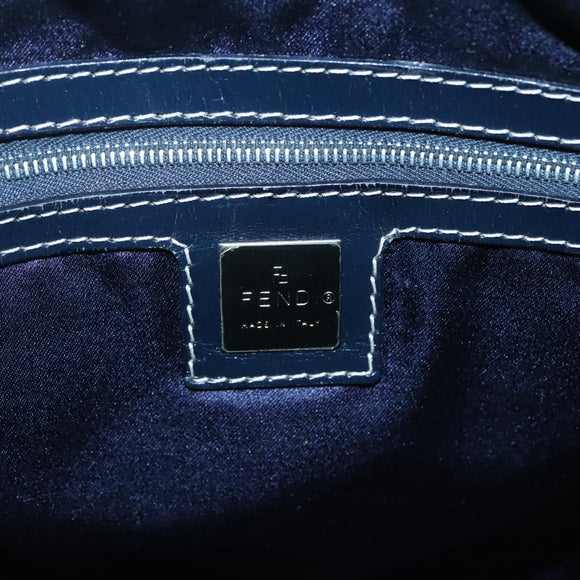 FENDI Zucchino Canvas Hand Bag Navy Silver Auth 123956