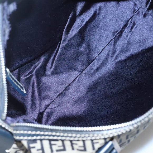 FENDI Zucchino Canvas Hand Bag Navy Silver Auth 123956