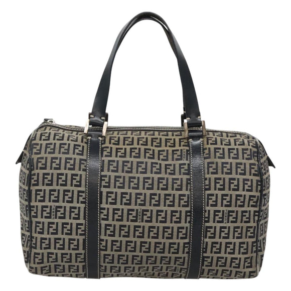 FENDI Zucchino Canvas Hand Bag Navy Silver Auth 123956