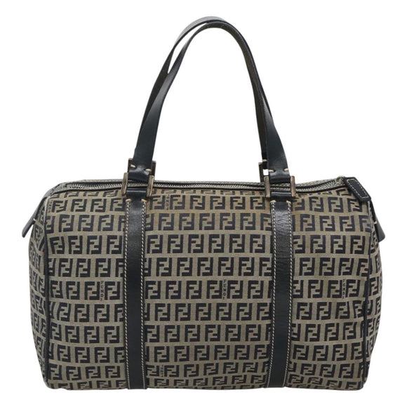 FENDI Zucchino Canvas Hand Bag Navy Silver Auth 123956